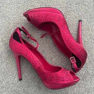 Magenta glitter peep toe pumps Karen Millen